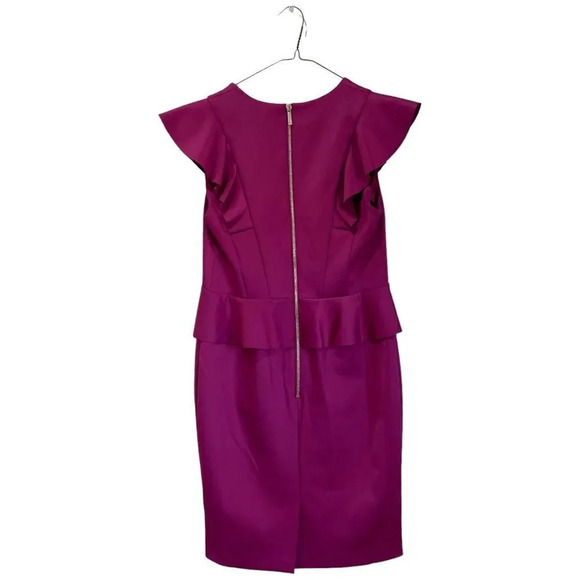 NWT TED BAKER Alair Ruffle Peplum Bodycon Dress Hot Pink Size 3 US Size 8 - Picture 3 of 10